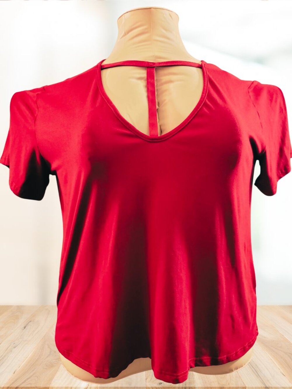 Women’s Red 2XL Top | Short Sleeve Tee w/ Custom Strappy Front Accent